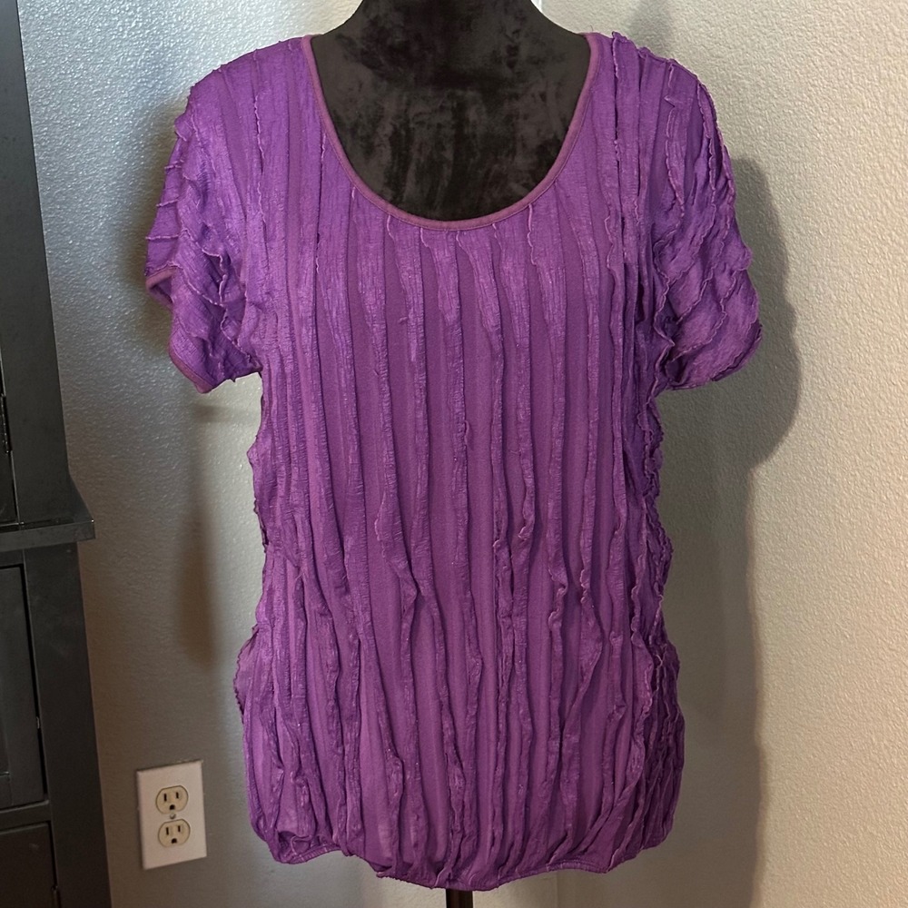 Le Rouge Top Large Purple Crinkle Textured Short‎ Sleeve Indie Y2K Stretch
